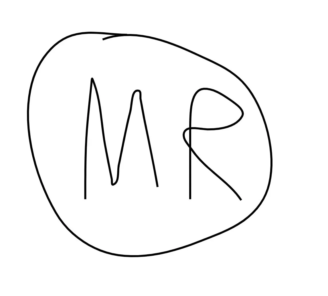The Morning Reading mark: the letters MR drawn by hand inside a loose hand-drawn circle