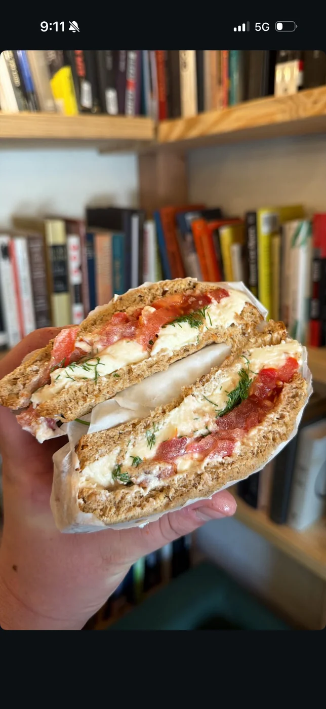 The original photograph of The Slutty Tomato Sandwich.