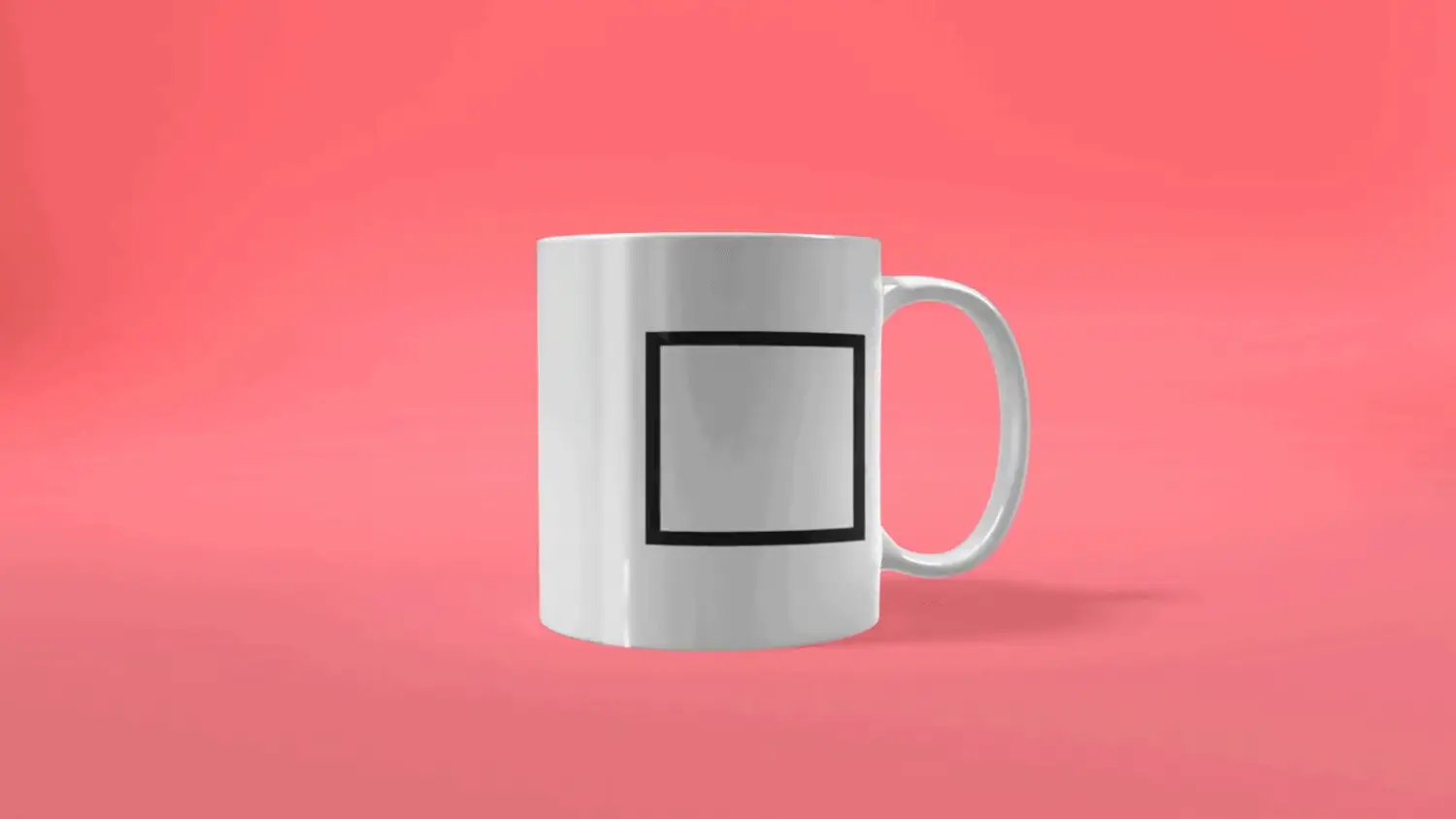 Original square mug product image: white mug with a black square